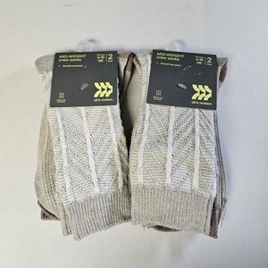 All in Motion Mid-Weight Crew Socks - Gray and‎ Brown X2